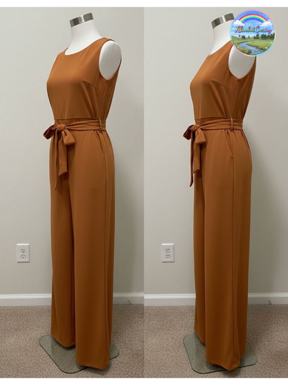 Sleeveless Belted Wide Leg Jumpsuit with Pockets